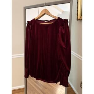 RJ 220 Y2K Long Sleeve Velvet Ruby Blouse Top Shirt Sz Large Babydoll Style